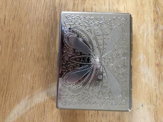 Silver Plated Cigarette Case W/etched Butterfly Design