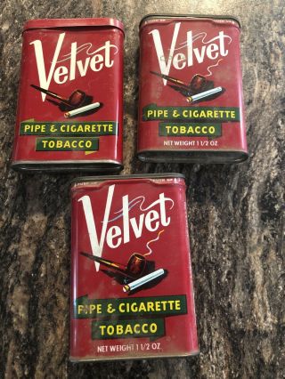 3 Vintage Velvet Pipe & Cigarette Tobacco Tin Box Liggett Myers Co Usa Smoke Red