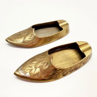 Vintage Pair Brass Slipper Shoes Personal Ashtrays Cigarette Holder Etched India