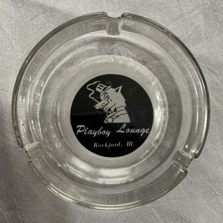 Vintage Glass Ashtray - Playboy Lounge Rockford Illinois - Smoking Dog