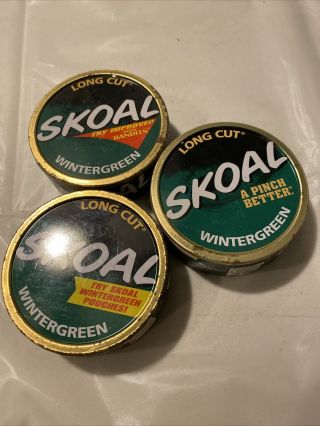 3 Different Skoal Long Cut Wintergreen Cans No Warning Label Empty