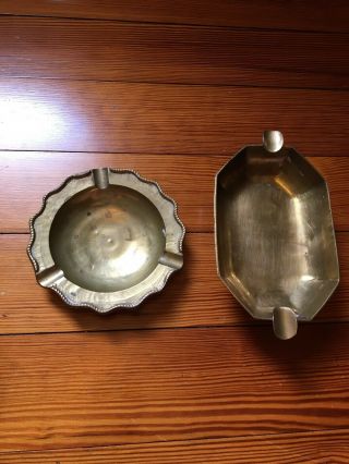 2 Vintage Solid Brass Cigar Cigarette Joint Ashtray Etched Made In India