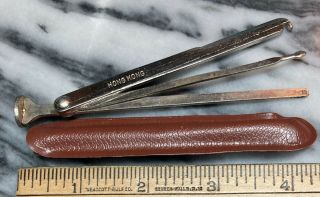 Vintage Estate 3 - Way Pipe Tool With Case - Long Reach For Deep Bowls
