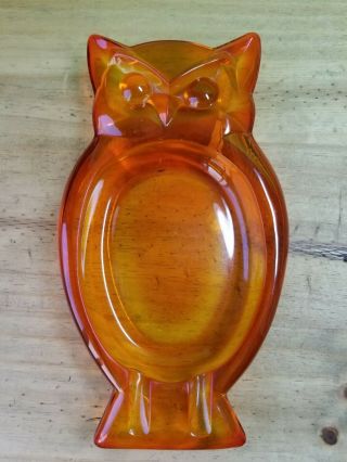 Vintage Viking Glass Orange Owl Ashtray Mid Century