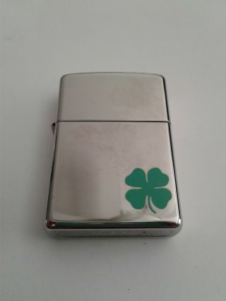 Four Leaf Clover Zippo Lighter Silver With Green