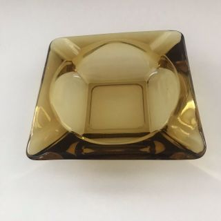 Vintage Mid - Century Amber Square Glass Ashtray 5 3/4”x5 3/4”