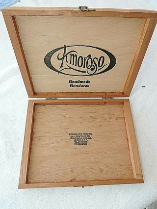 Vintage Amoroso Wood Cigar Box Handmade Honduras Empty