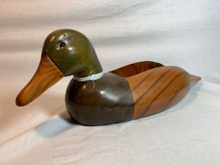 Vintage Hand Crafted Wooden Mallard Duck Fireplace Mantle Match Holder