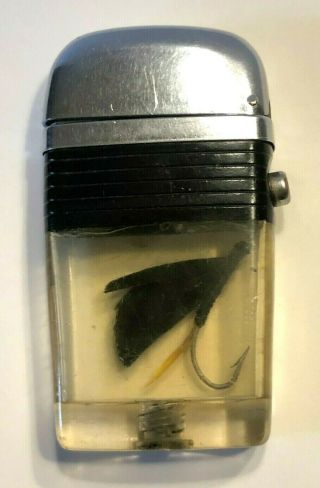 Vintage Scripto Vu - Lighter With Fishing Fly In Tank