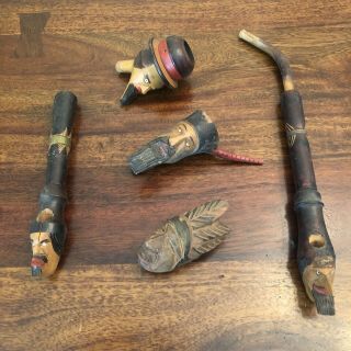 Vintage Hand Carved Wood Figural Wooden Tobacco Pipes Heads Italy Poh