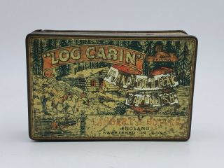 Antique Vintage England Pipe Tobacco Tin Log Cabin Flaked Gold Leaf Cavendish