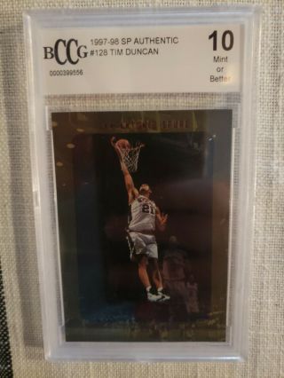 Tim Duncan Spurs Hof 1997 Sp Authentic 128 Rookie Card Rc Bccg 10 Gem