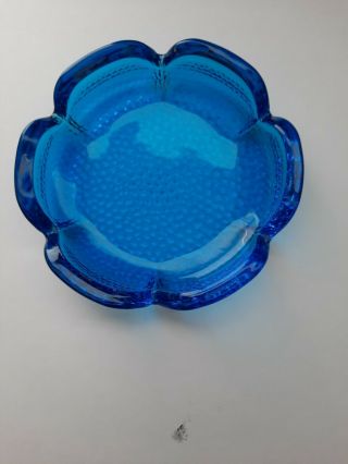 Vintage 1950s Aqua Blue Glass Pebbled - Dimpled Ashtray Trinket Dish 6 "