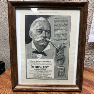Framed Vintage Briar Pipe Tobacco Prince Albert Tobacco Advertisement