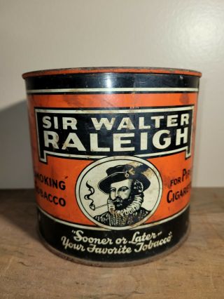 Vintage Sir Walter Raleigh Cigarette Pipe Tobacco Tin Can With Lid 1940 