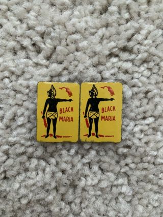 Black Maria Tobacco Tag - Vintage Antique Litho Tin Tag - Tabs Attached
