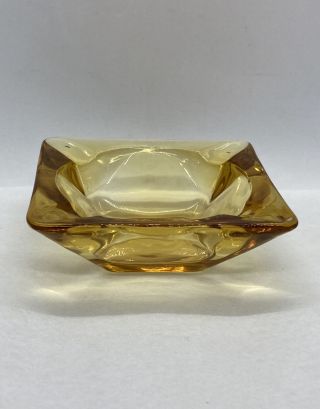 Vintage Mid Century Modern Amber Glass Cigar Ashtray 3 - 3/8” Square