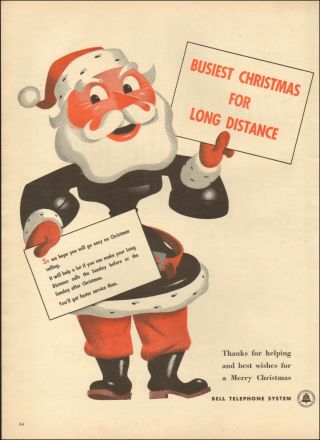 1946 Vintage Ad For Bell Telephone System Retro Art Santa Christmas 092720
