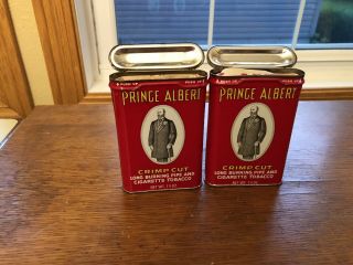 Pair Vintage Prince Albert Crimp Cut Long Burning Pipe And Cigarette Tobacco Tin