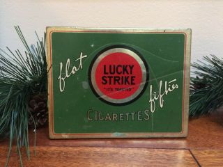 Vintage Lucky Strike Flat Fifties Cigarettes Metal Tin Case Box