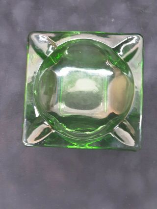 Vintage Retro Square Green Glass Ashtray 4 - 1/2”