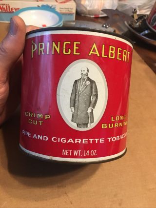 Vintage Tobacco Tin Prince Albert Crimp Cut Pipe & Cigarette 14 Oz.  Can