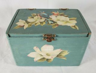Jr Tobacco Co Wood Cigar Box Painted Folk Art Doily Floral Bird Applique Vintage
