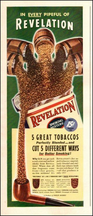 1943 Ww2 Era Ad Revelation Pipe Tobacco 5 Tobaccos Cut 5 Ways 093020