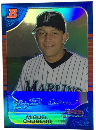 Miguel Cabrera Topps 2005 Bowman Chrome Blue Refractor 68/150 Marlins Det Tigers
