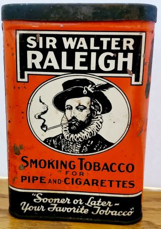 Old Tobacco Tin Box Sir Walter Raleigh Smoking Pipe Cigarette Vintage Pocket Us