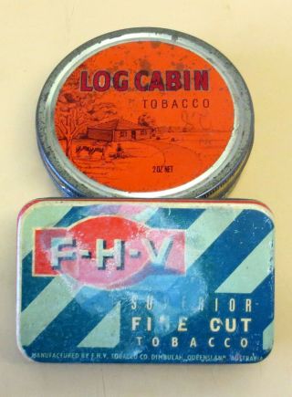 2 Tobacco Tins | Log Cabin | F - H - V | Circa 1960 