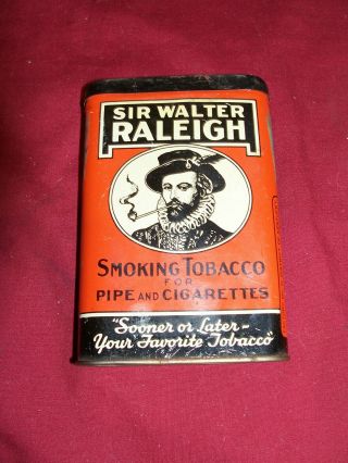 Old Tobacco Tin Box Sir Walter Raleigh Smoking Pipe Cigarette Vintage Pocket Us