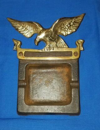 Vintage Antique Wilton Wrightsville Pa Black Cast Iron & Brass Eagle Ashtray