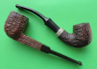 2 X Vintage Briar Pipes,  One Square Straight,  One Curved.  One Irish Reject