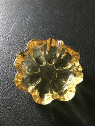 Vintage Amber Glass AshTray Round Flower 1970 - 80 Small Cigarette Yellow 3
