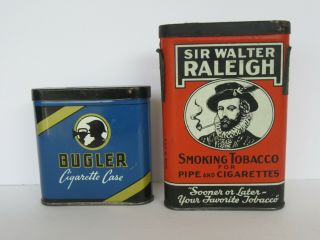 (2) Vintage Sir Walter Raleigh & Bugler Cigarette Case Tobacco Tins