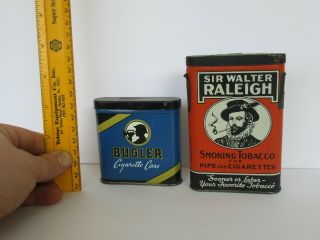 (2) Vintage Sir Walter Raleigh & Bugler Cigarette Case Tobacco Tins 2