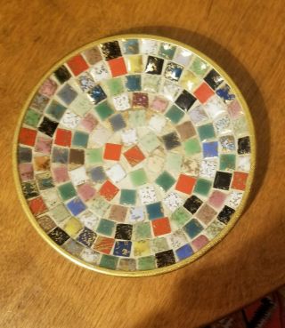 Vintage Mid Century Ceramic Mosaic Tile Ashtray Trinket Key Dish 6 Inch Round