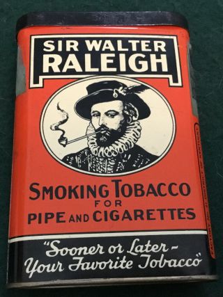 Vintage Sir Walter Raleigh Smoking Tobacco Tin Can With Tax Stamp
