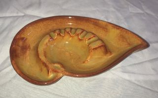 Vintage Mccoy Mid Century Orange Brown Yellow Drip Glaze Pottery Ashtray Paisley