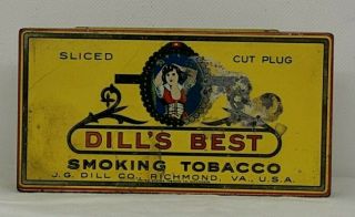 Vintage Dill’s Best Smoking Flat Pocket Tobacco Tin - J.  G.  Dill Co. ,  Richmond,  V