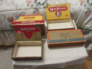 7 Cigar Boxes Stetson Wm Penn Roi Tan Texas Longhorn Blackstone Red Dot Vintage 3