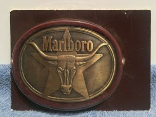 Vintage Marlboro Brass Belt Buckle Cigarette Tobacco Advertising Longhorn
