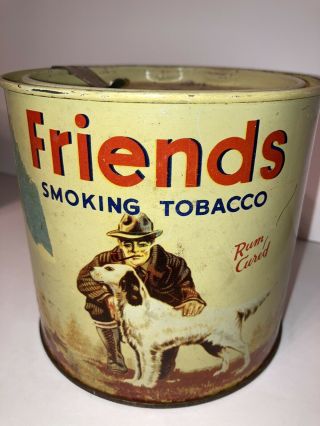 Vintage Friends Smoking Tobacco Tin Can Hunting Dog With Man 5 " X 5 "