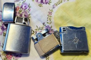 3 Vintage Cigarette Lighters Continental Ronson Windlite Minuet