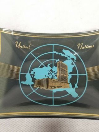 Vintage Smoked Glass United Nations Ashtray Tobacciana Collectible 2