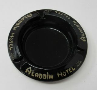 Vintage Aladdin Hotel Casino Black Glass Advertising Ashtray Las Vegas Nevada