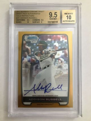 2012 Bowman Chrome Draft Addison Russell Auto - Gold Refractor /50 - Bgs 9.  5/10