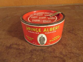 Vintage Prince Albert Tobacco Tin Round Red Pipe Crimp Cut With Lid