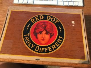 Vintage Cigar Box Red Dot Perfecto,  Wood W/ Paper Labels
